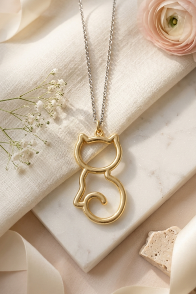 Kedi Kolye | Halka Tasarım | 925 Ayar Gümüş