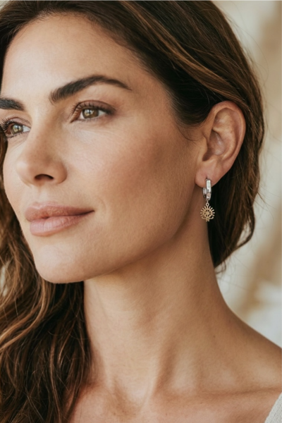 Hitit Güneşi Küpe - 925 Ayar Gümüş, Altın ve Rodyum Kaplama