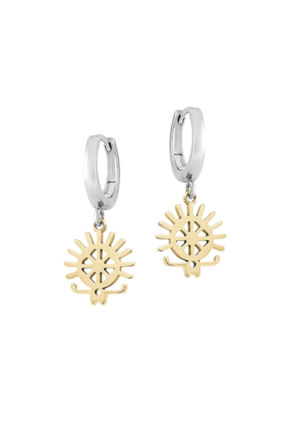 Hitit Güneşi Küpe - 925 Ayar Gümüş, Altın ve Rodyum Kaplama