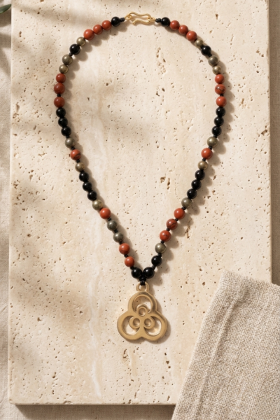 Çintemani Kolye - Bronz | Pirit, Kırmızı Jasper, Oniks Doğal Taşlı