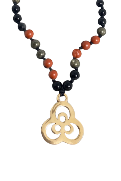 Çintemani Kolye - Bronz | Pirit, Kırmızı Jasper, Oniks Doğal Taşlı