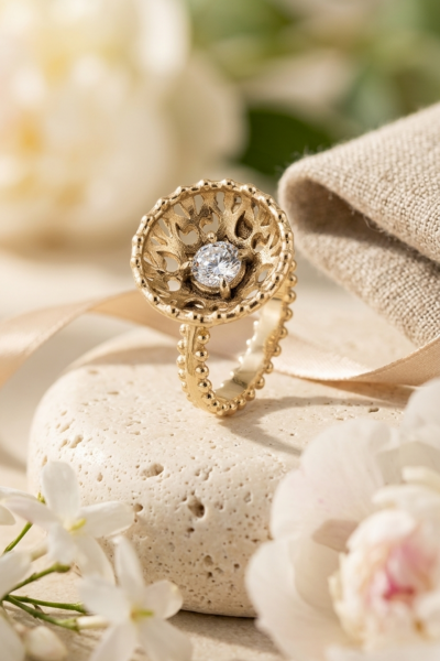 Kubbe Yüzük – Swarovski Taşlı | 925 Ayar Gümüş veya Bronz