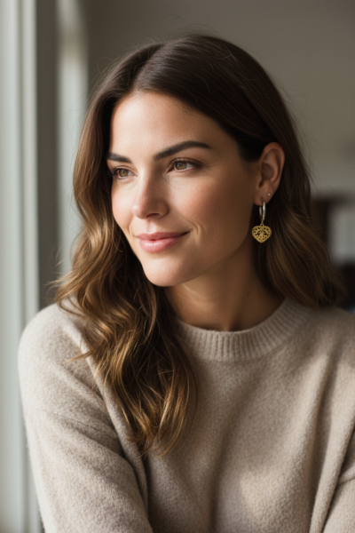 Ajurlu Kalpli Küpe - 925 Ayar Gümüş