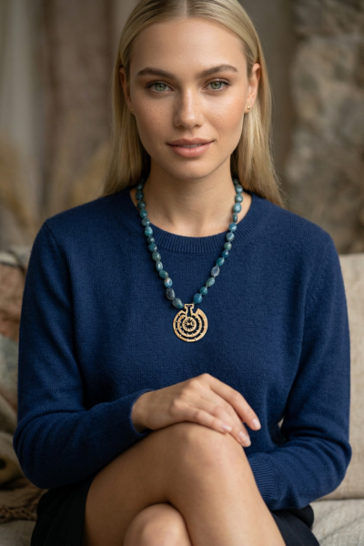 Göbeklitepe Kolye – Apatit Taşlı ve Bronz El Yapımı Tasarım