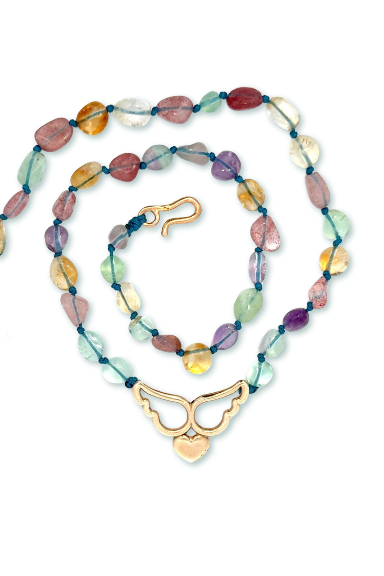 Kalpli Kolye – Melek Kanatlı Bronz | Karışık Doğal Taşlı El Yapımı Tasarım