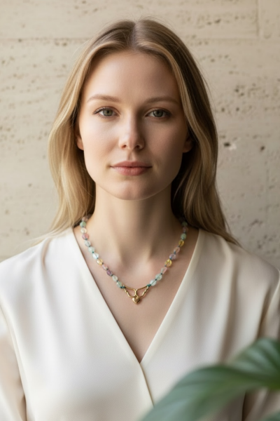 Kalpli Kolye – Melek Kanatlı Bronz | Karışık Doğal Taşlı El Yapımı Tasarım