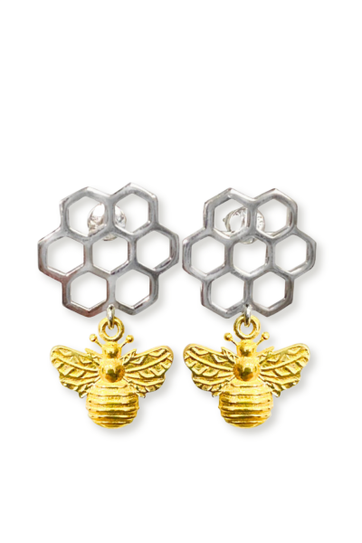 Arı Küpe - Petekli Tasarım | 925 Ayar Gümüş