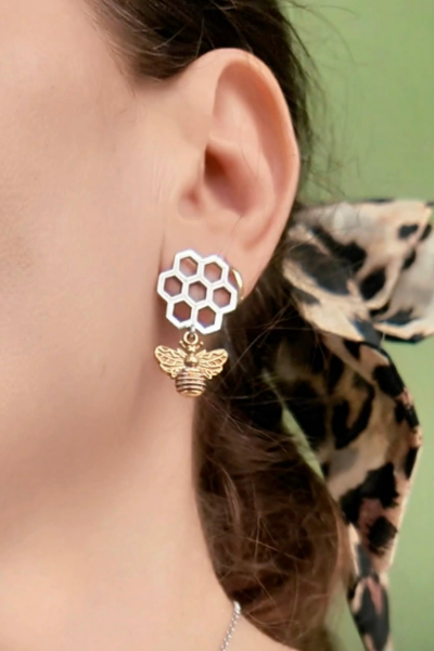 Arı Küpe - Petekli Tasarım | 925 Ayar Gümüş