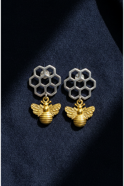 Arı Küpe - Petekli Tasarım | 925 Ayar Gümüş