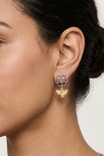 Arı Küpe - Petekli Tasarım | 925 Ayar Gümüş