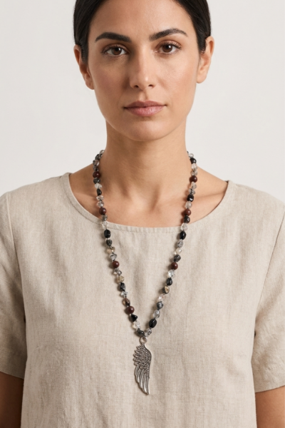 Kanat Kolye - Rutil Kuvars Taşlı | 925 Ayar Gümüş El Yapımı Tasarım