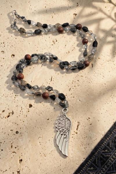 Kanat Kolye - Rutil Kuvars Taşlı | 925 Ayar Gümüş El Yapımı Tasarım