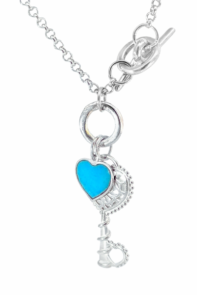 Kalpli Kolye – Turkuaz Mineli Anahtar Motifli 925 Ayar Gümüş