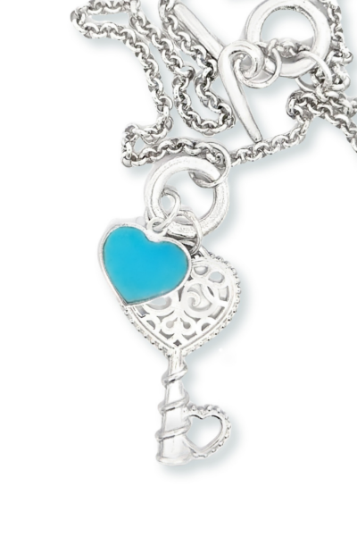 Kalpli Kolye – Turkuaz Mineli Anahtar Motifli 925 Ayar Gümüş