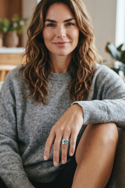 Mineli Gümüş Yüzük – Sıcak Mineli Benekli | 925 Ayar