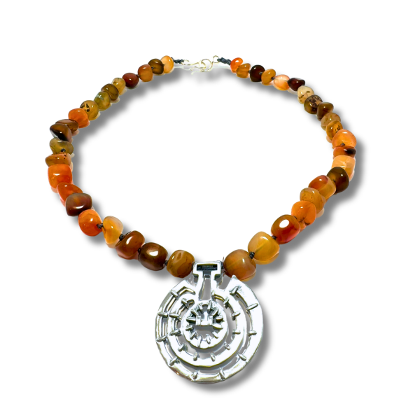 Akik Taşlı Gümüş Göbeklitepe Kolye