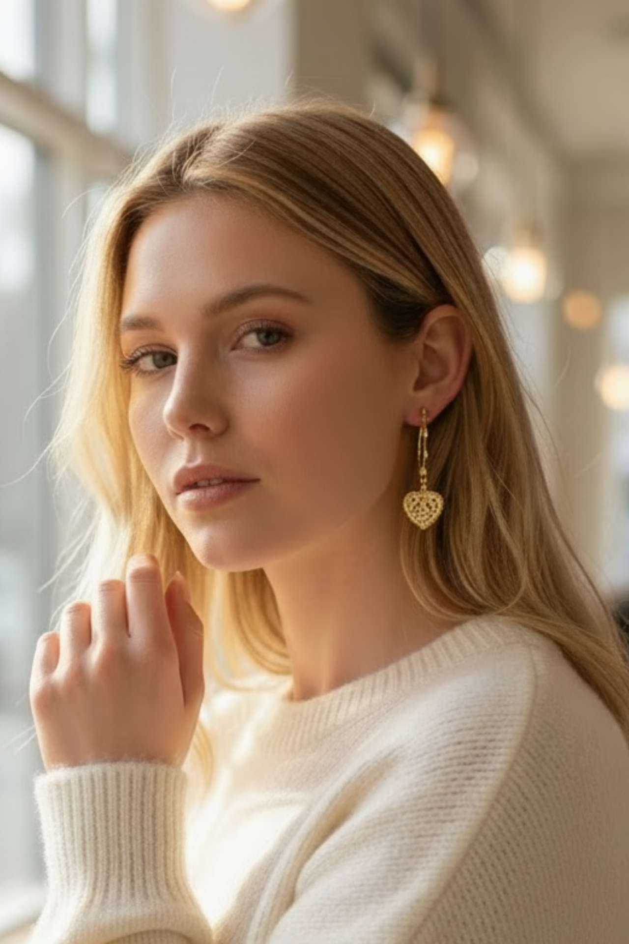 Ajurlu Kalpli Güverseli Halka Küpe