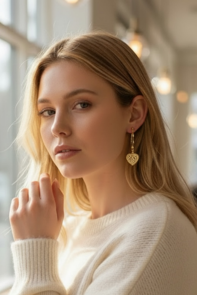 Ajurlu Kalpli Güverseli Halka Küpe