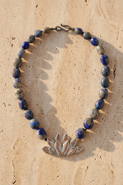 Lotus Kolye - Lapis Lazuli Doğal Taşlı | 925 Ayar Gümüş
