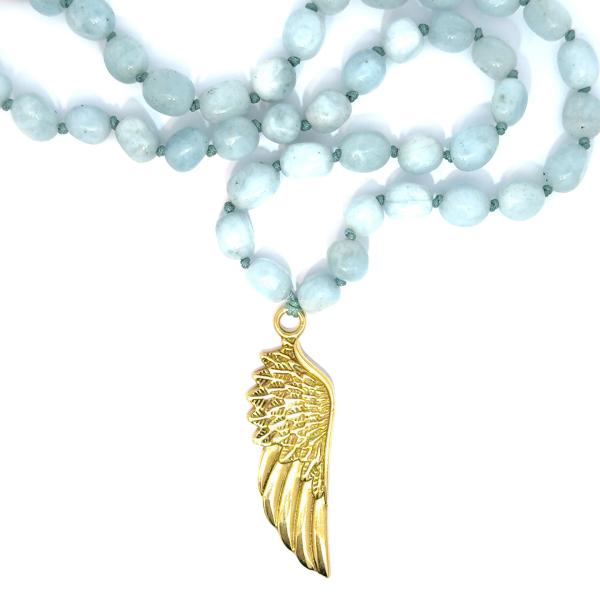 Akuamarin Taşlı Bronz Kanat Kolye