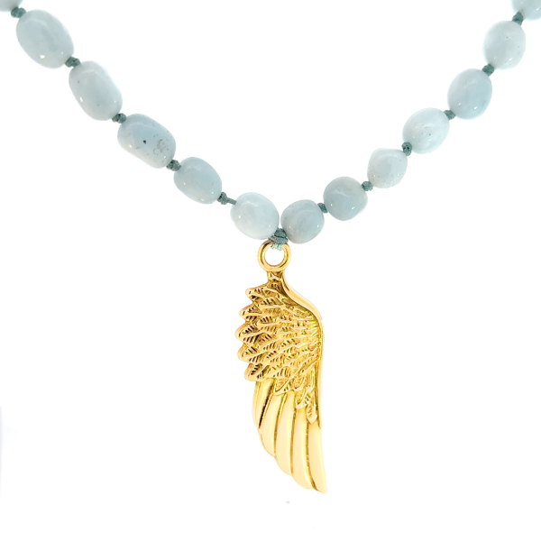 Akuamarin Taşlı Bronz Kanat Kolye