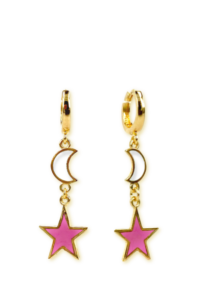 Mineli Ay Yıldız Halka Küpe