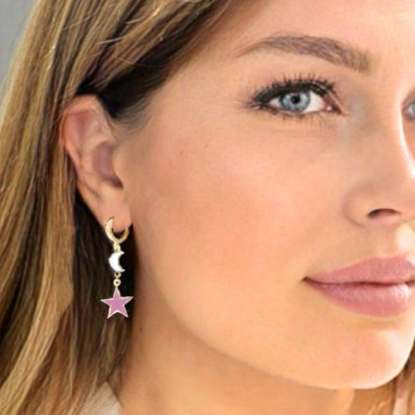 Mineli Ay Yıldız Halka Küpe