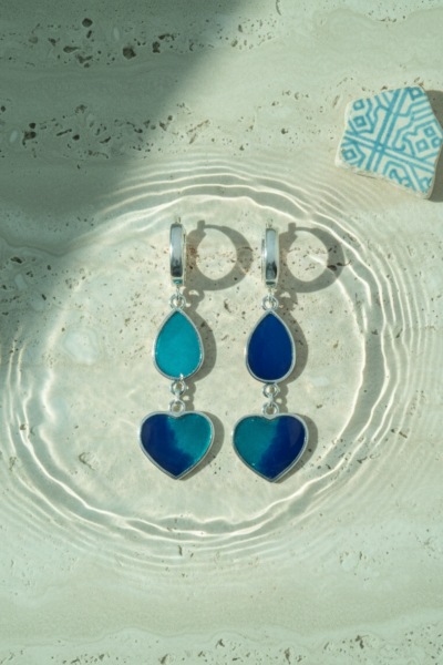 925 Ayar Gümüş Mineli Kalpli Küpe