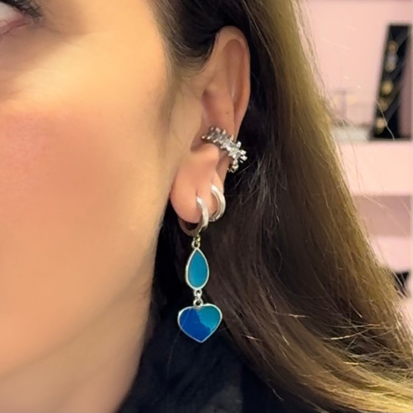 925 Ayar Gümüş Mineli Kalpli Küpe