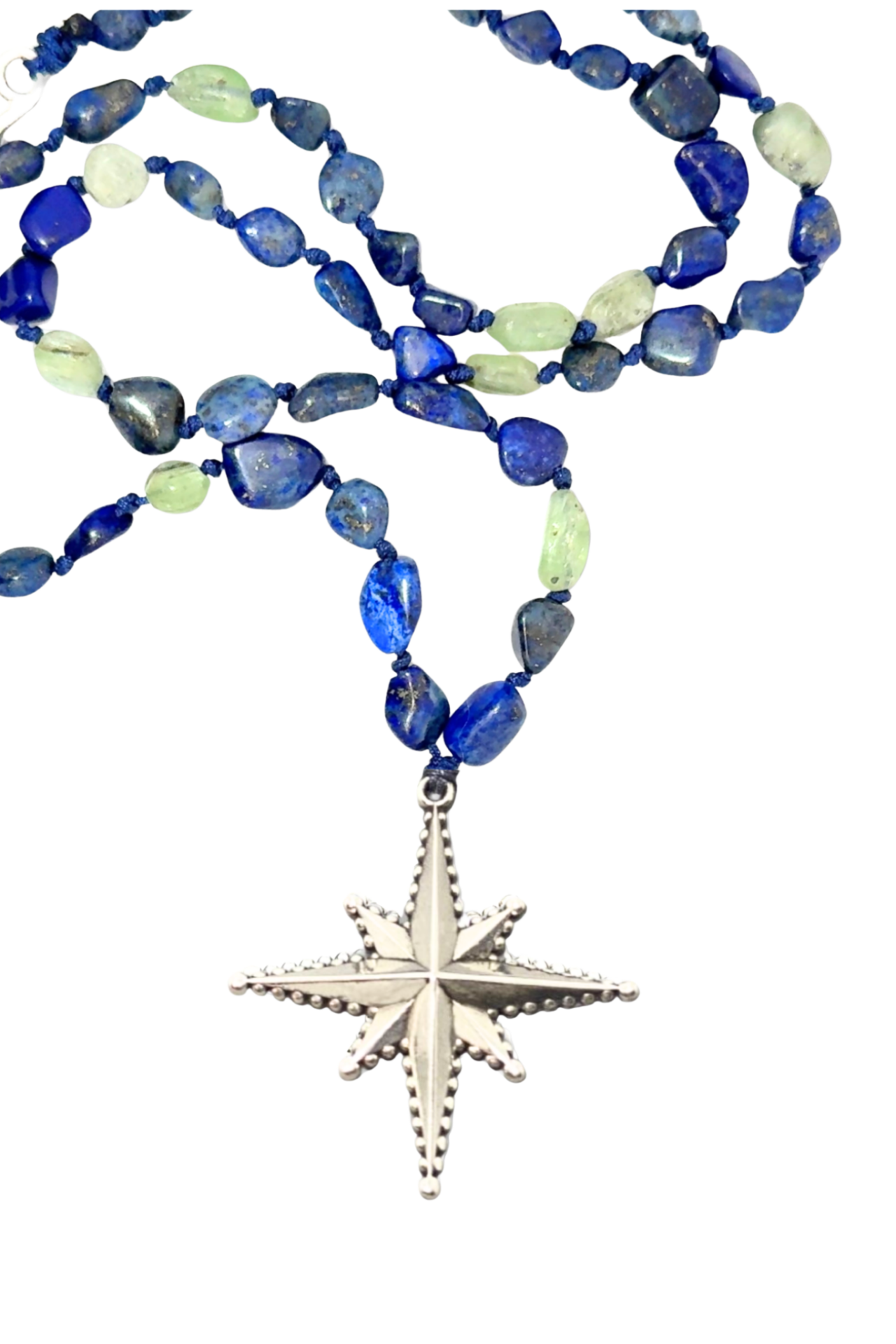 Kuzey Yıldızı Kolye – 925 Ayar Gümüş | Lapis Lazuli & Prehnit Doğal Taşlı