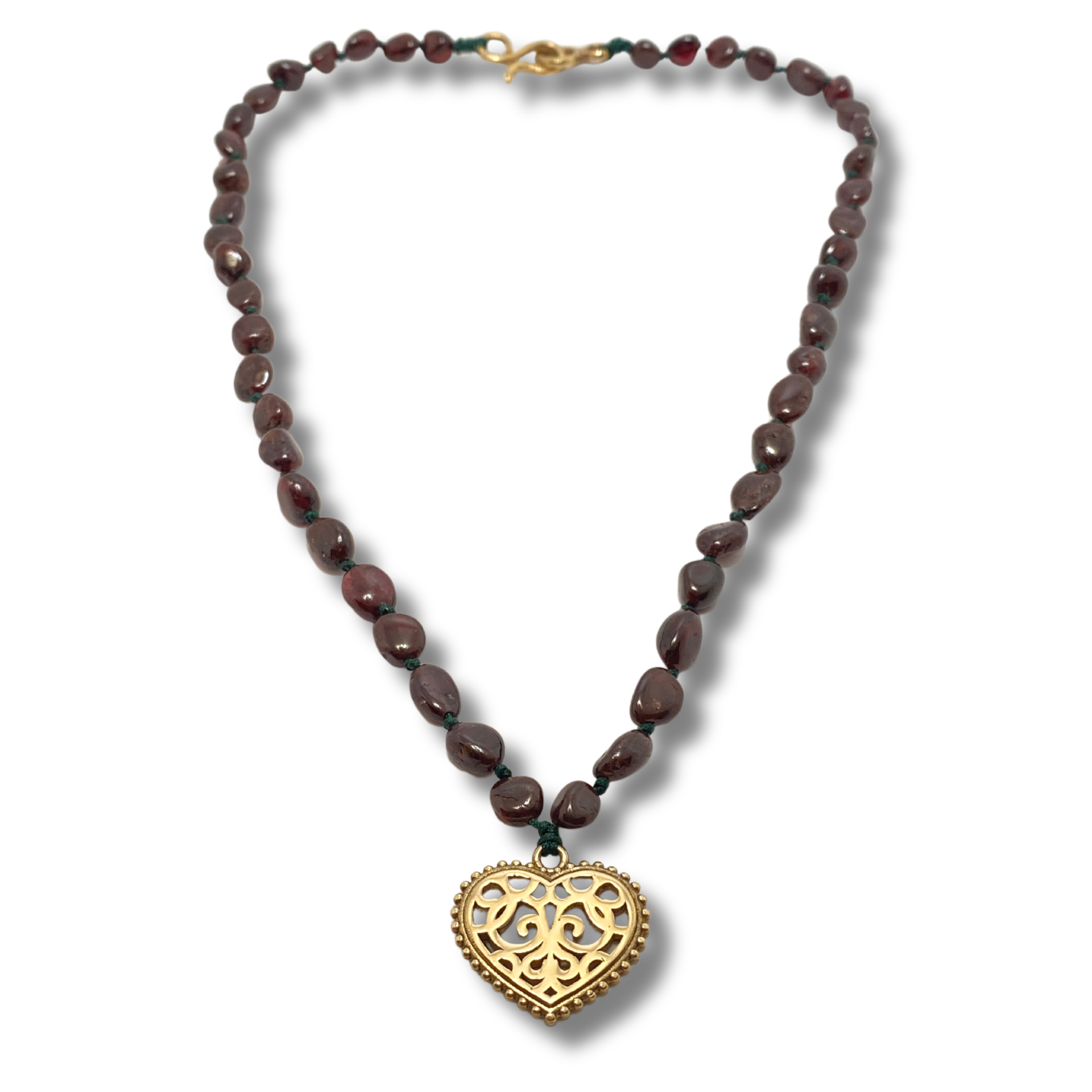 Bronz Kalpli Lal Doğal Taşlı Kolye