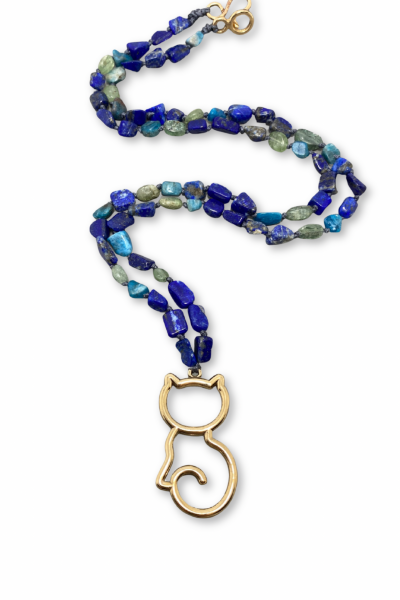 Kedi Kolye - Bronz, Doğal Taşlı