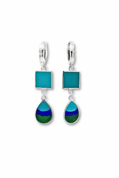 Turkuaz Yeşil Mineli Halka Küpe