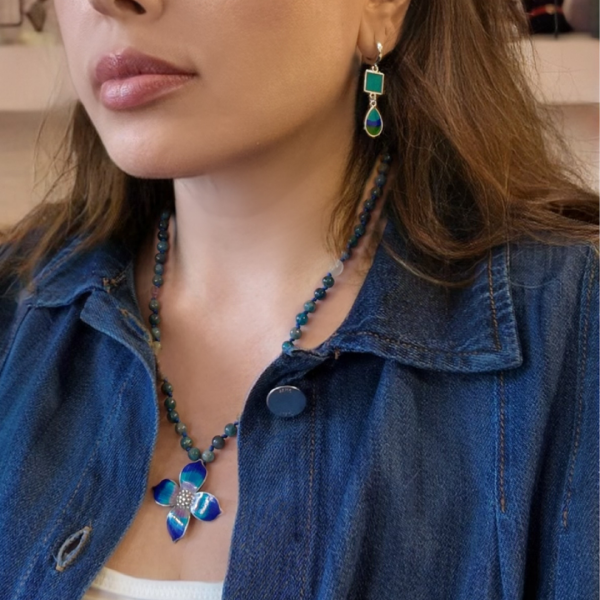 Turkuaz Yeşil Mineli Halka Küpe