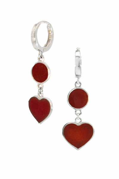 Kırmızı Mineli Kalpli Küpe - 925 Ayar Gümüş