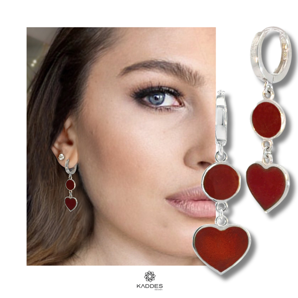 Kırmızı Kalpli Mineli Küpe