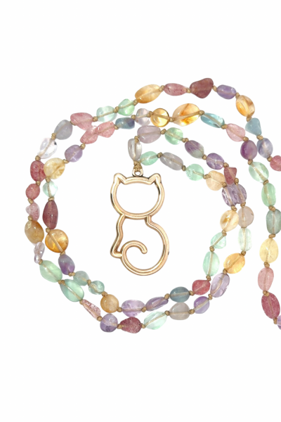 Kedi Kolye - Bronz, Doğal Taşlı