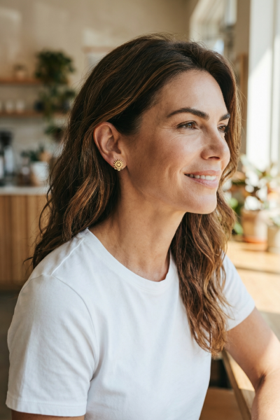 Hitit Güneşi Küpe – Pimli | 925 Ayar Gümüş, Mikron Altın Kaplama