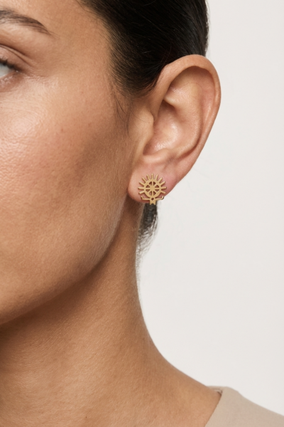 Hitit Güneşi Küpe – Pimli | 925 Ayar Gümüş, Mikron Altın Kaplama