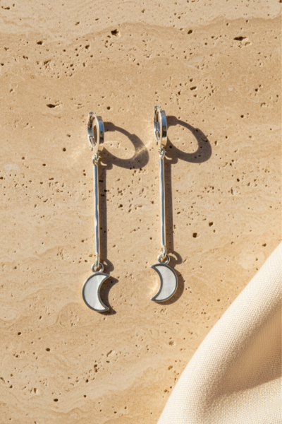 Mineli Ay Küpe – Çubuklu Halka Tasarım | 925 Ayar Gümüş