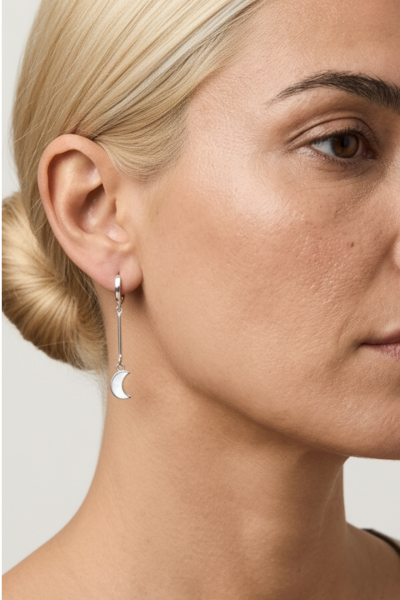 Mineli Ay Küpe – Çubuklu Halka Tasarım | 925 Ayar Gümüş