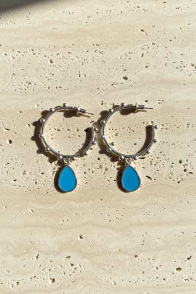 Mineli Damlalı Halka Küpe – 925 Ayar Gümüş, Rodyum Kaplama