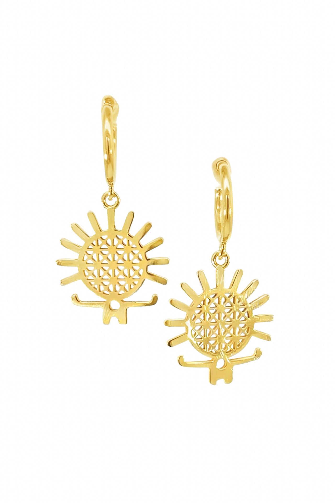 Hitit Güneşi Küpe – 925 Ayar Gümüş, Mikron Altın Kaplama