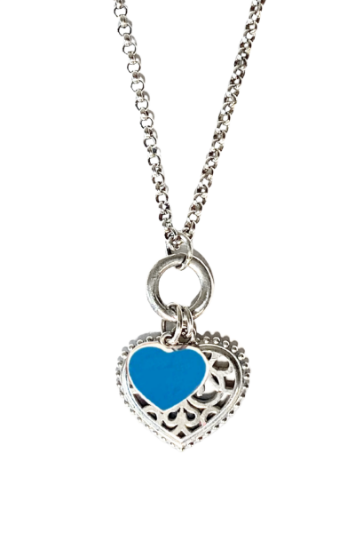 Mineli Kalpli Kolye - Turkuaz Sıcak Mineli | 925 Ayar Gümüş