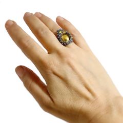 Güverseli Damla Yüzük – 925 Ayar Oksitli Gümüş Keum Boo Altın Sıvama Keum Boo Altın Oksitli - 14 size / 54 mm