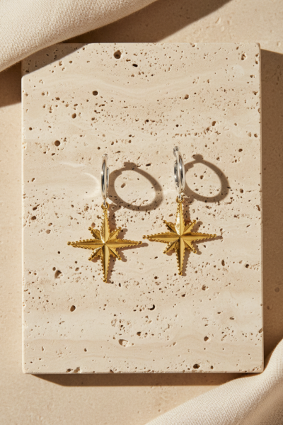 Kuzey Yıldızı Küpe – 925 Ayar Gümüş | Mikron Altın & Rodyum Kaplama