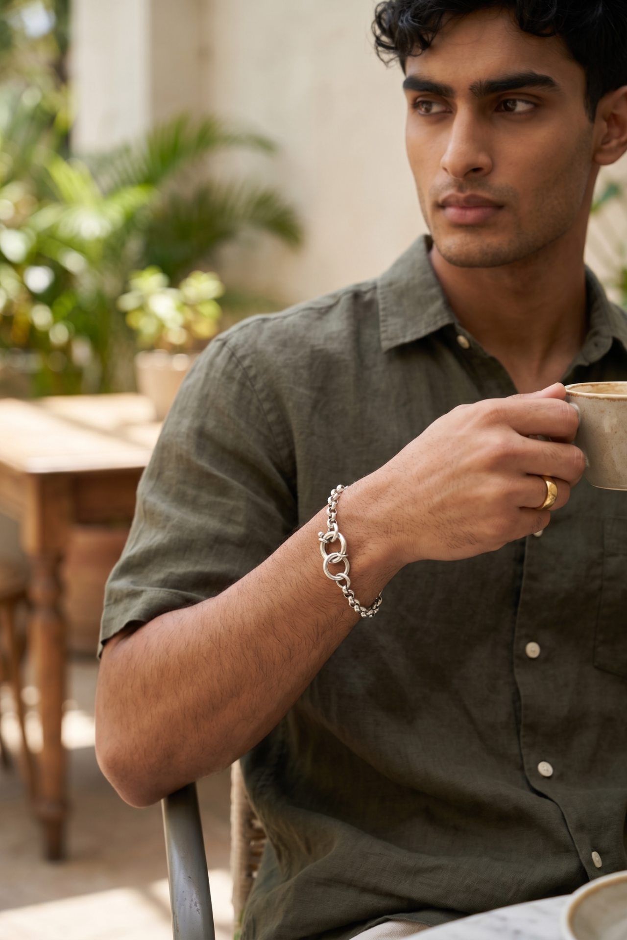 Gümüş Zincirli Erkek Bileklik - 925 Ayar