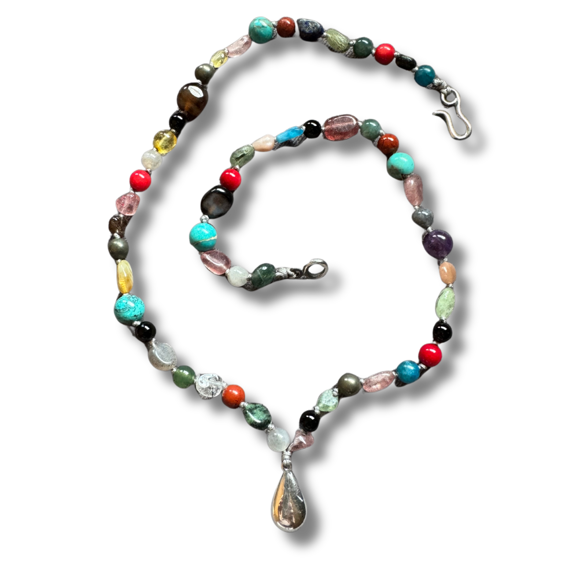 Renkli Doğal Taşlı Damla Kolye