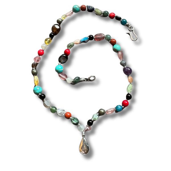 Renkli Doğal Taşlı Damla Kolye