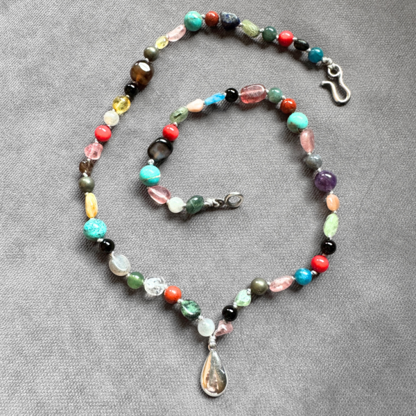 Renkli Doğal Taşlı Damla Kolye